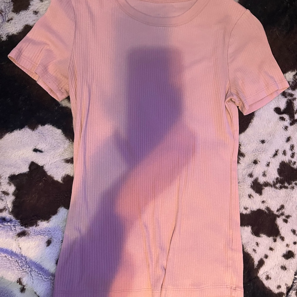 Pink Ribbed Short Sleeve Top